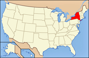 USA map showing location of the state of New York